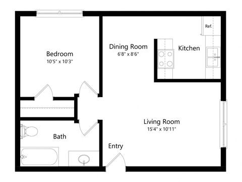 a floor plan of a small room with a living room and a dining room